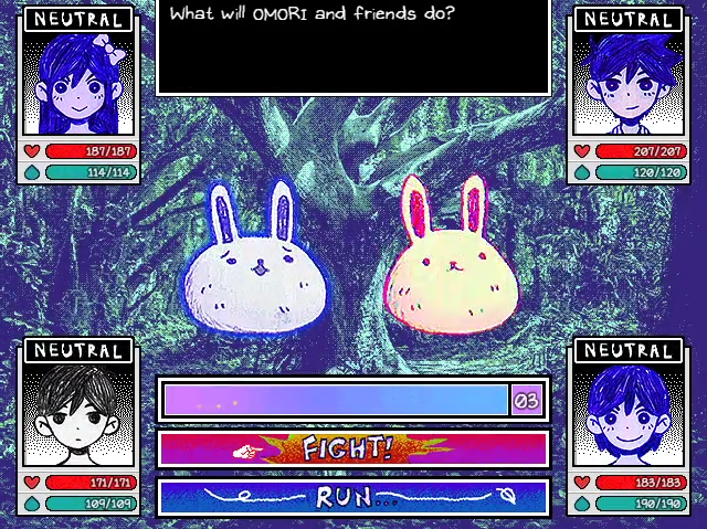 I made myself as a dream friend with different emotions in battle!  (Template by u/GrimyKimu) : OMORI