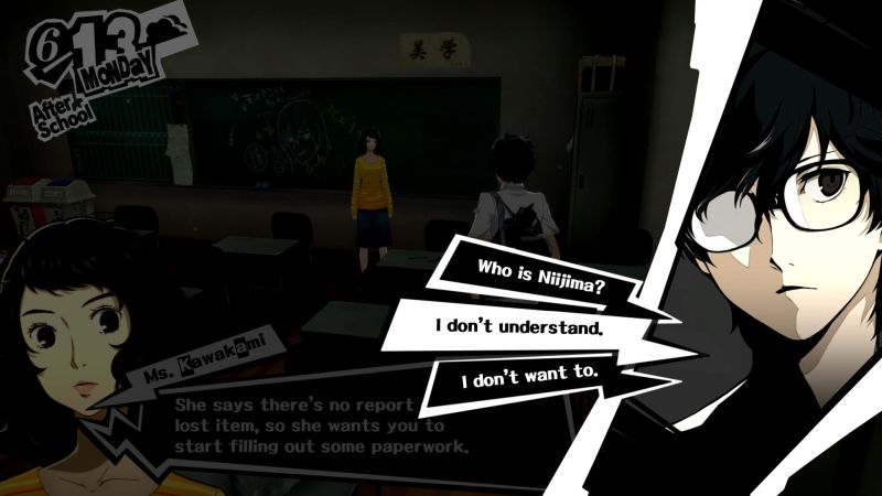 The UI and UX of Persona 5. You don't gotta say it over text too